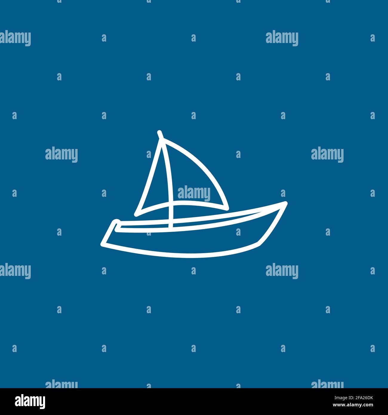 Boat Line Icon On Blue Background. Blue Flat Style Vector Illustration ...