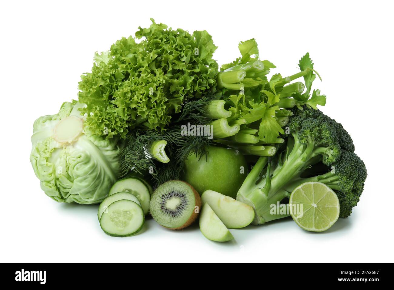 Fresh green vegetables isolated on white background Stock Photo - Alamy