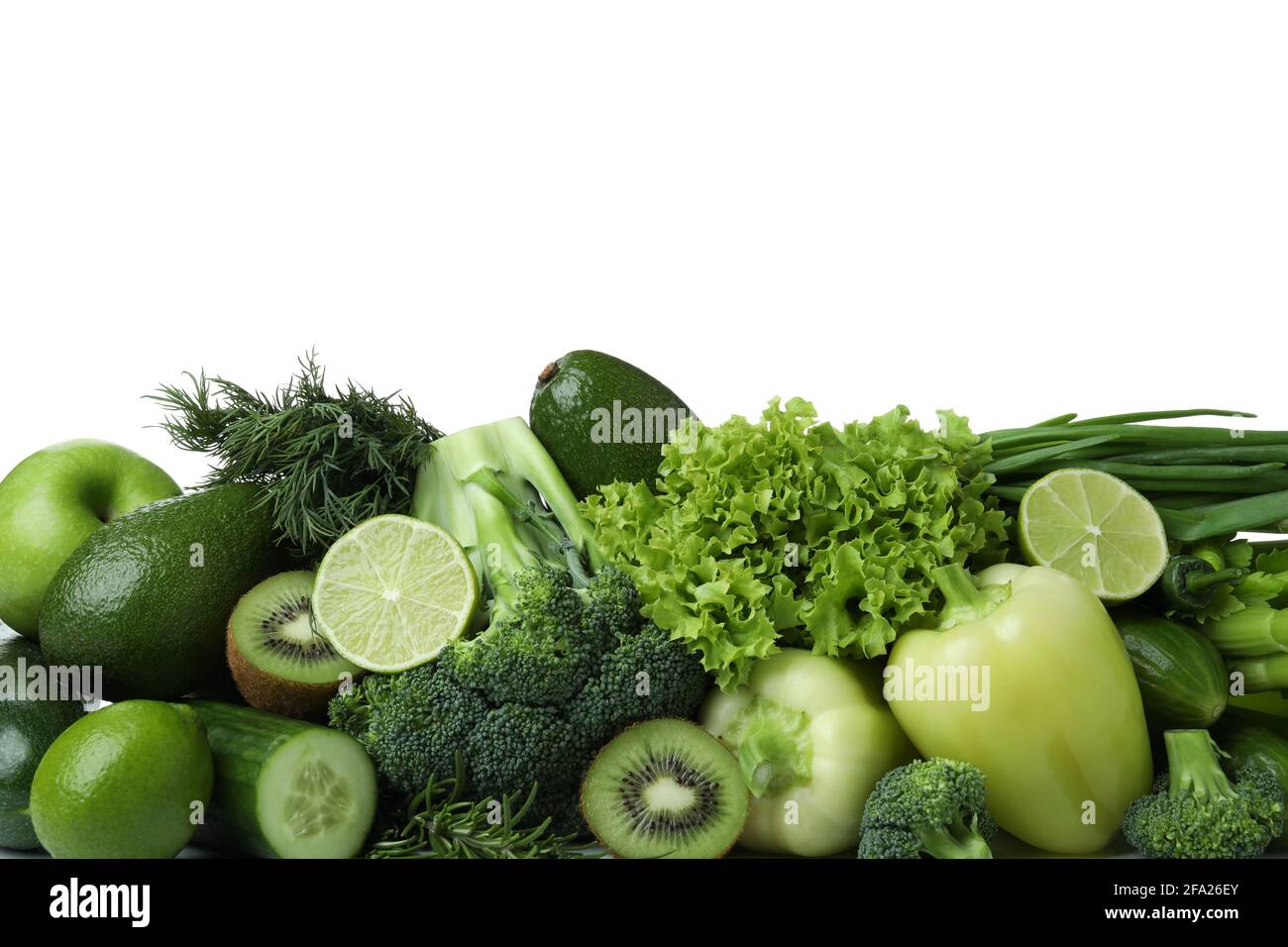 Fresh green vegetables isolated on white background Stock Photo - Alamy