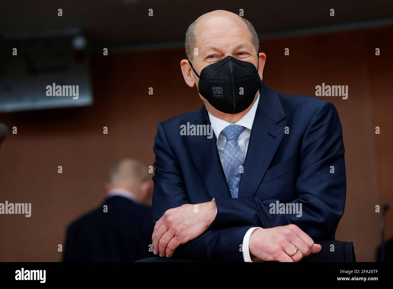 Berlin, Germany. 22nd Apr, 2021. Federal Finance Minister Olaf Scholz (SPD) sits before the Committee of Inquiry into the Wirecard accounting scandal in the German Bundestag. The 3rd Bundestag Committee of Inquiry is to investigate the conduct of the Federal Government and its subordinate authorities in connection with the events surrounding the now insolvent financial services provider Wirecard. Credit: Michele Tantussi/Reuters/Pool/dpa/Alamy Live News Stock Photo
