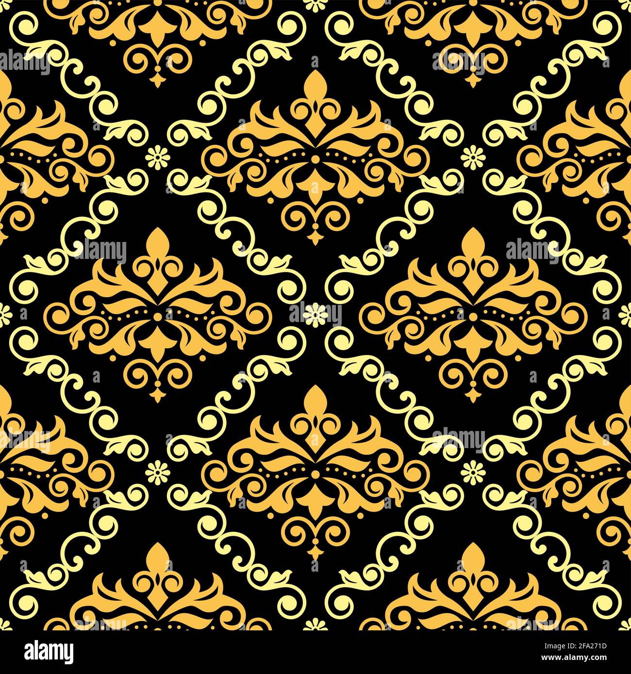 Luxury arabic Damask wallpaper or fabric print pattern, retro textile vector seamless design with flowers, leaves and swirls Stock Vector