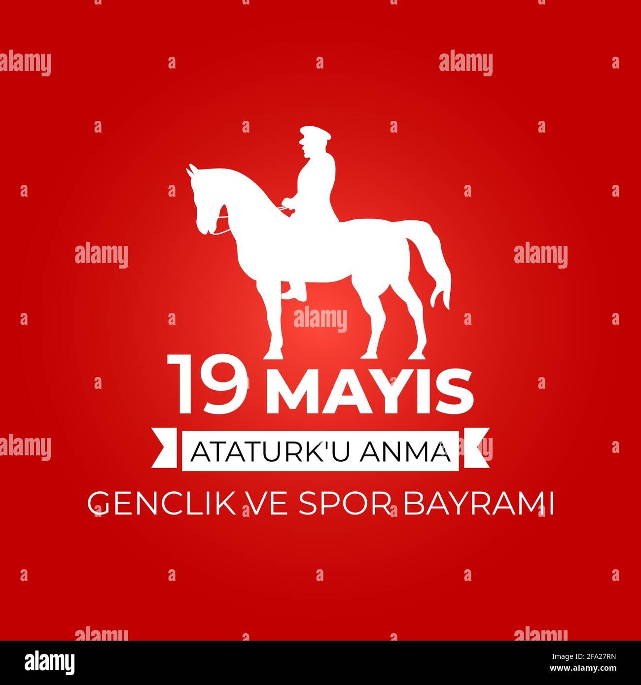 19th may commemoration of Ataturk, youth and sports day (Turkish Speak: 19 mayis Ataturk'u anma, genclik ve spor bayrami). Turkish holiday greeting Stock Vector