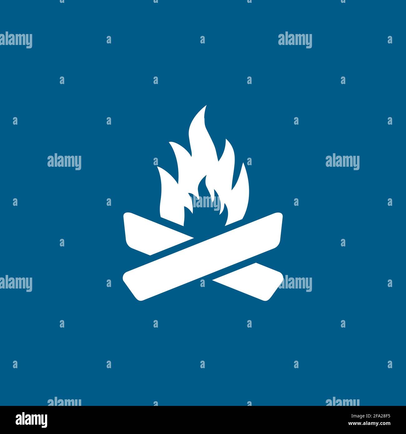 Camp Fire Icon On Blue Background. Blue Flat Style Vector Illustration. Stock Vector