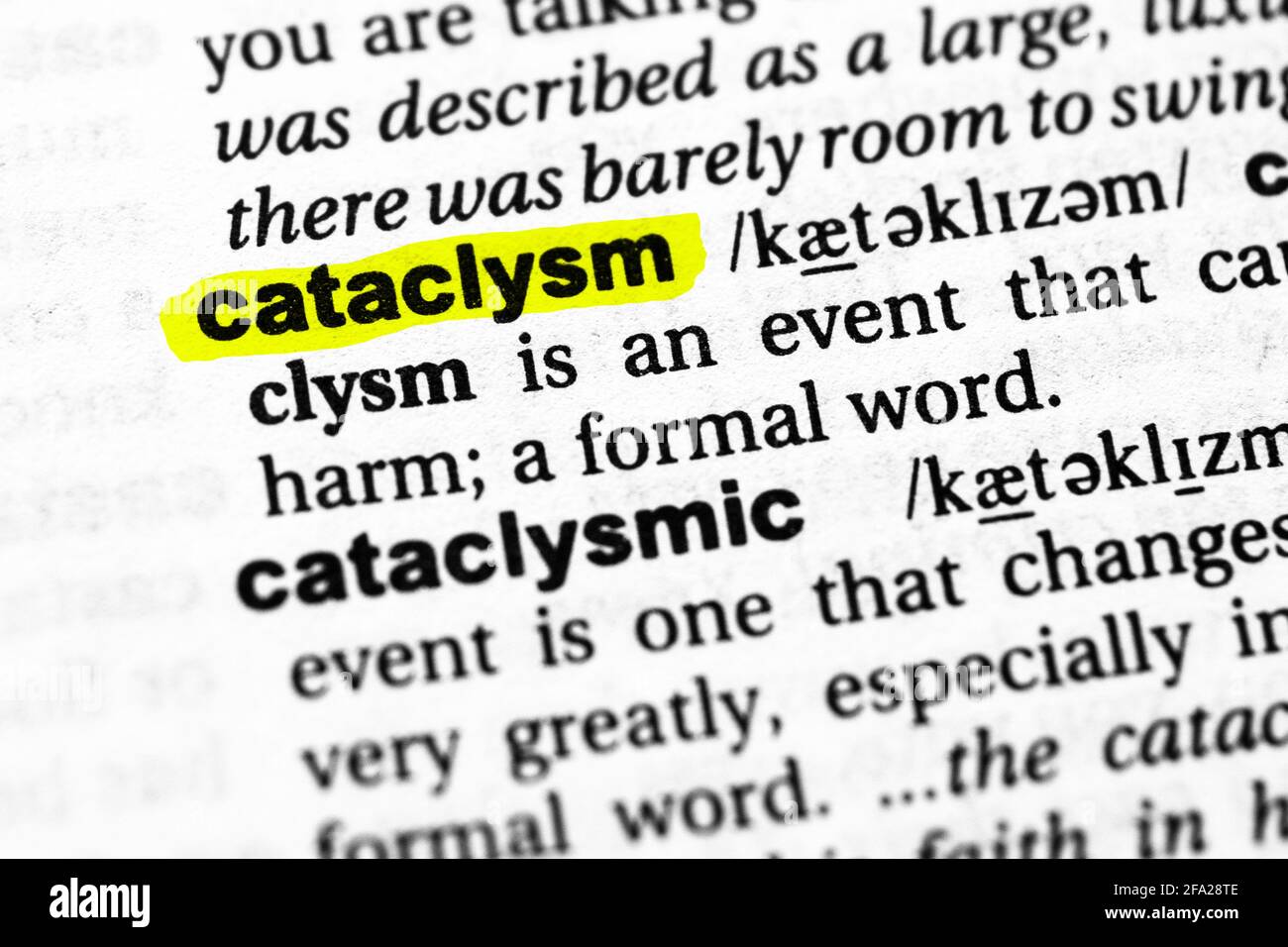 Highlighted word cataclysm concept and meaning Stock Photo Alamy