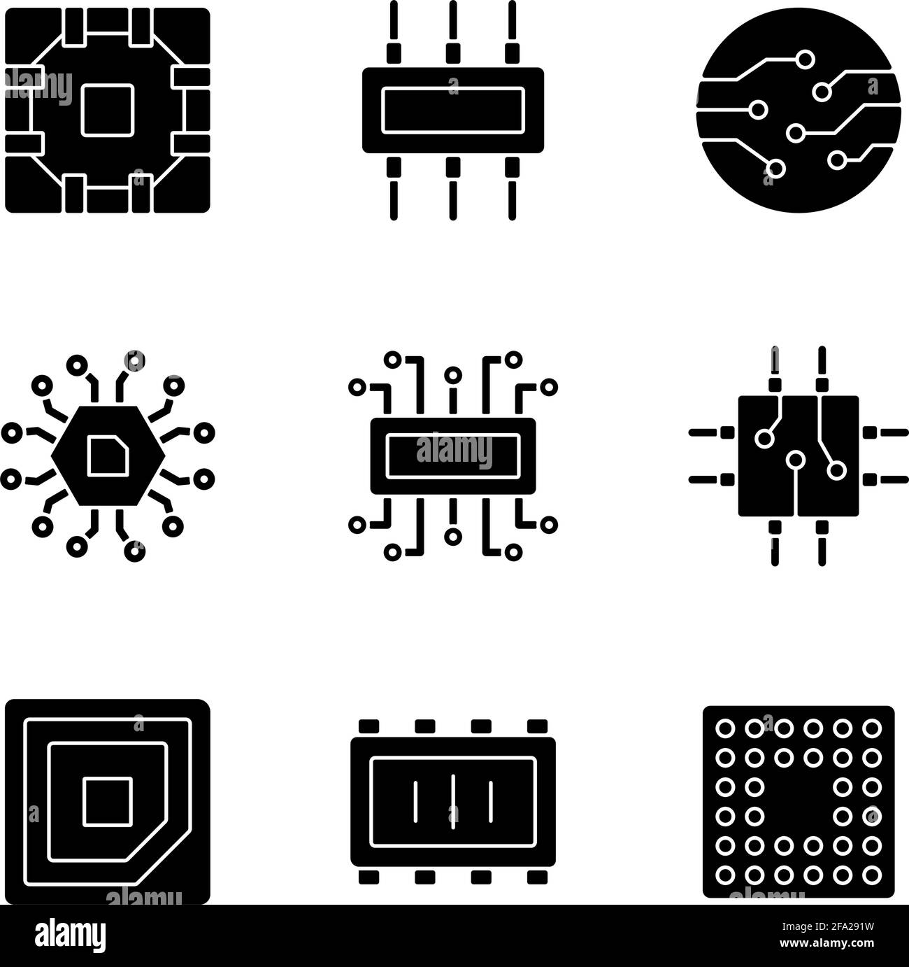 Microcircuits black glyph icons set on white space Stock Vector Image ...