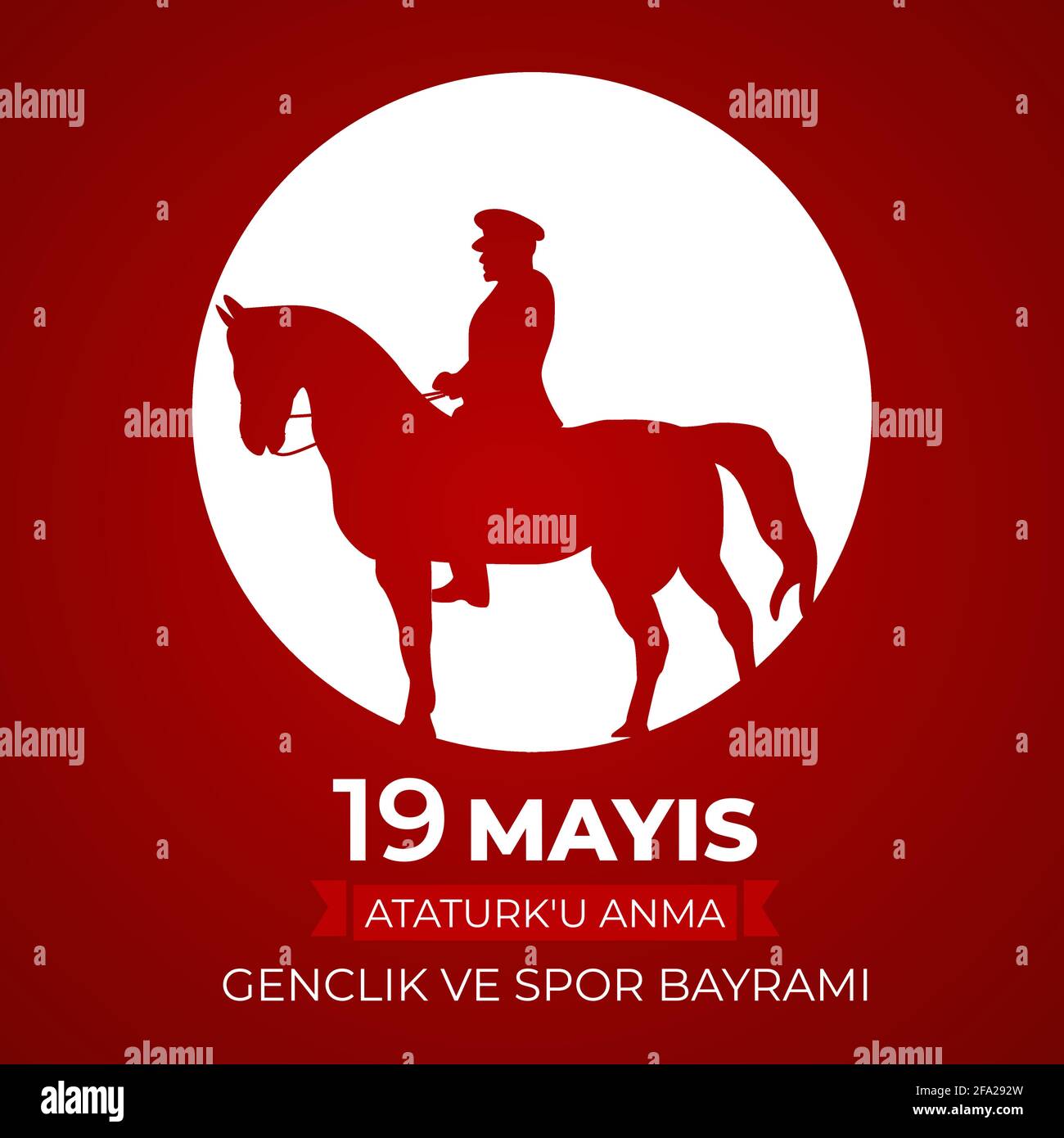 19th may commemoration of Ataturk, youth and sports day (Turkish Speak: 19 mayis Ataturk'u anma, genclik ve spor bayrami). Turkish holiday greeting Stock Vector