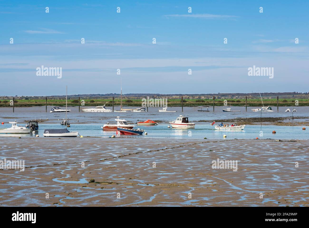 England East Anglia coast, view at low tide of the River Blackwater and mudflats at Mersea Island on the Essex coast, England, UK. Stock Photo