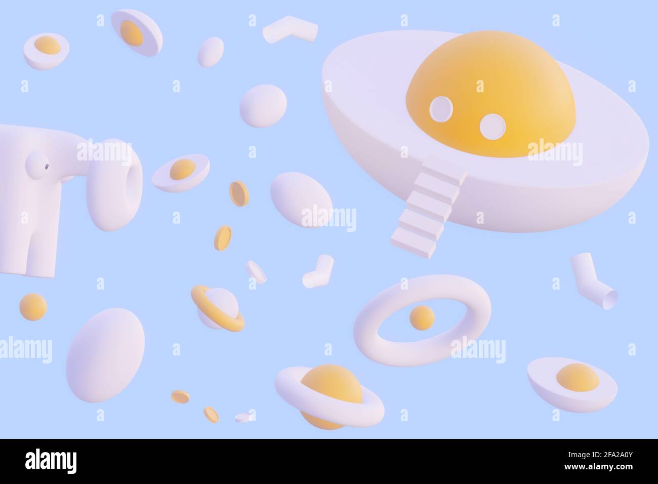 Egg fantastic composition on the theme of Easter, 3d rendering. Stock Photo