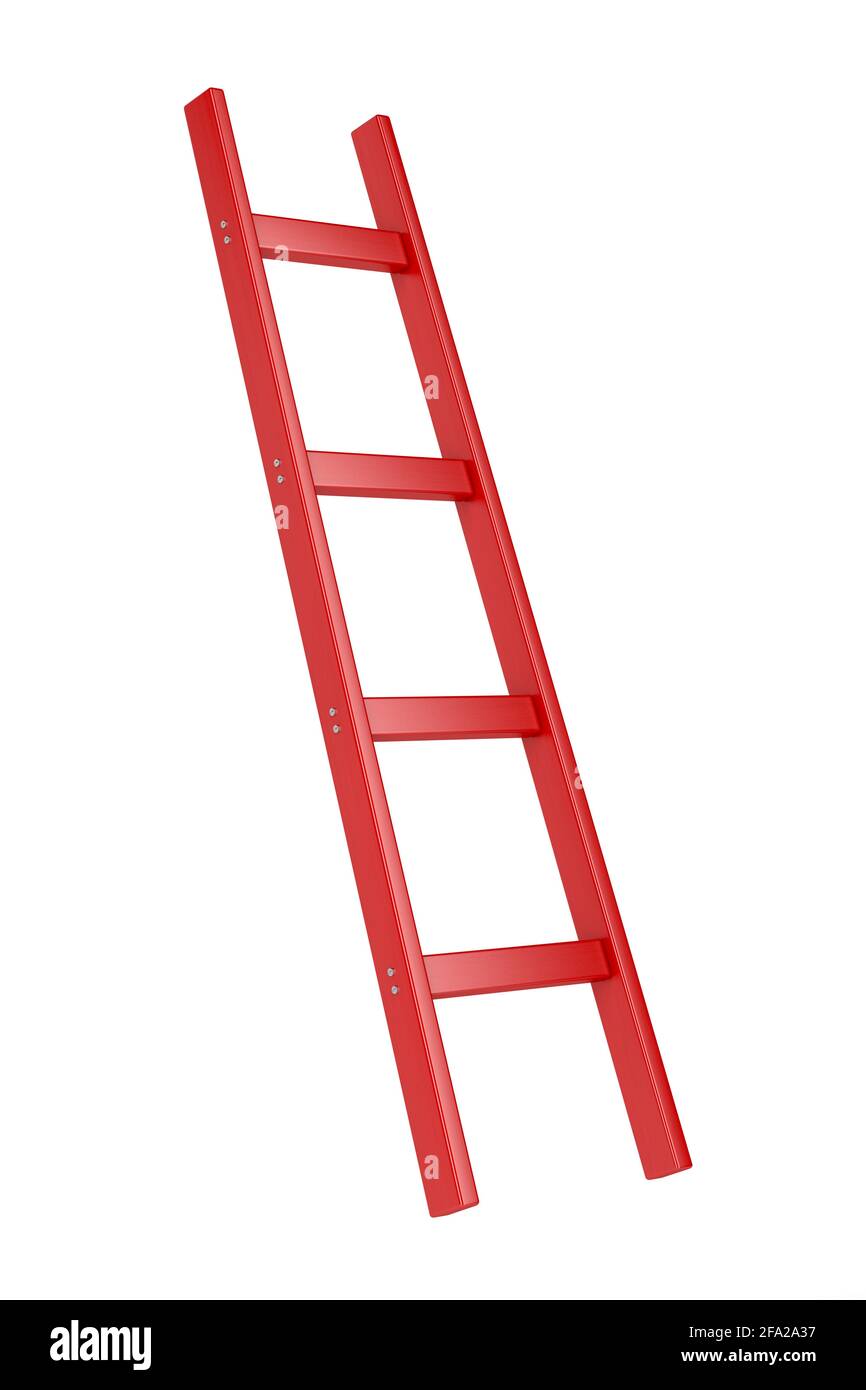 Red wooden ladder isolated on white background Stock Photo