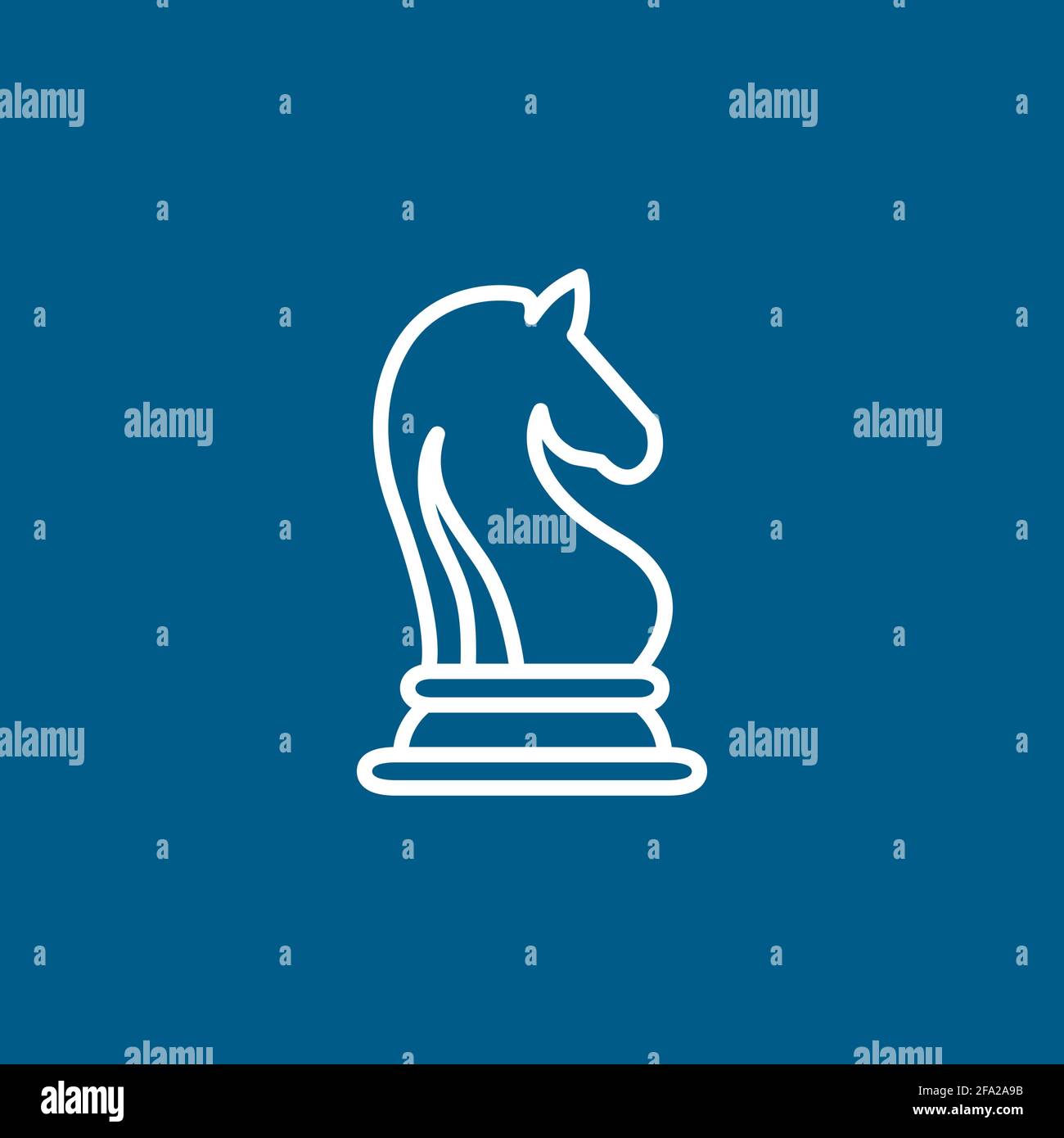 Chess Knight Line Icon On Blue Background. Blue Flat Style Vector ...