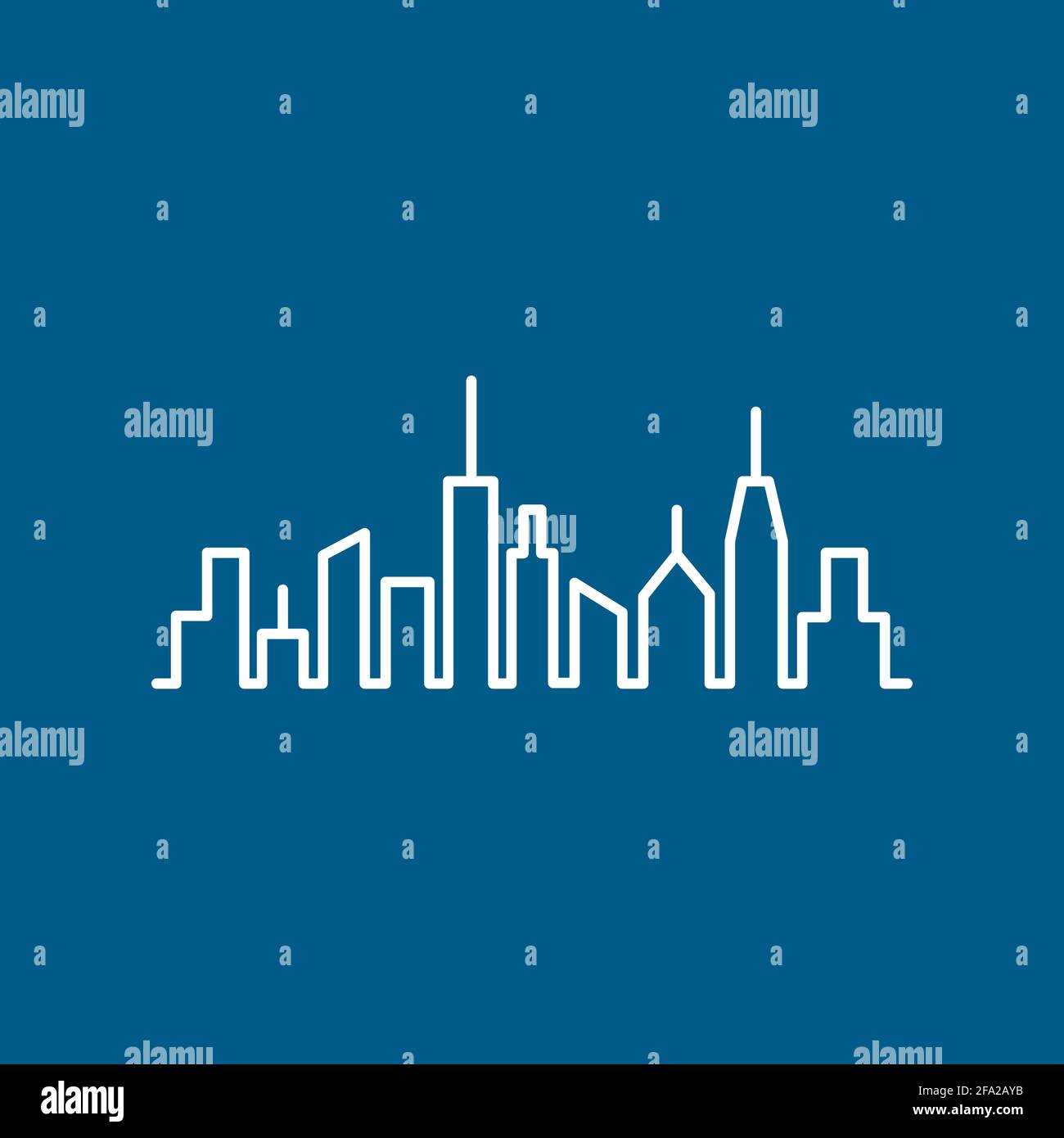 Cityscape Line Icon On Blue Background. Blue Flat Style Vector ...