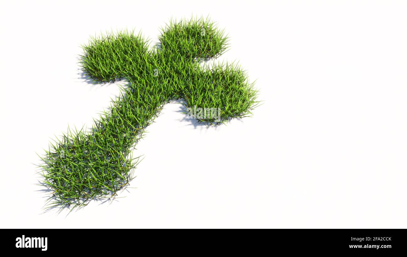 Concept or conceptual green summer lawn grass isolated on white background, sign of religious christian cross. A 3d illustration metaphor for God, Chr Stock Photo