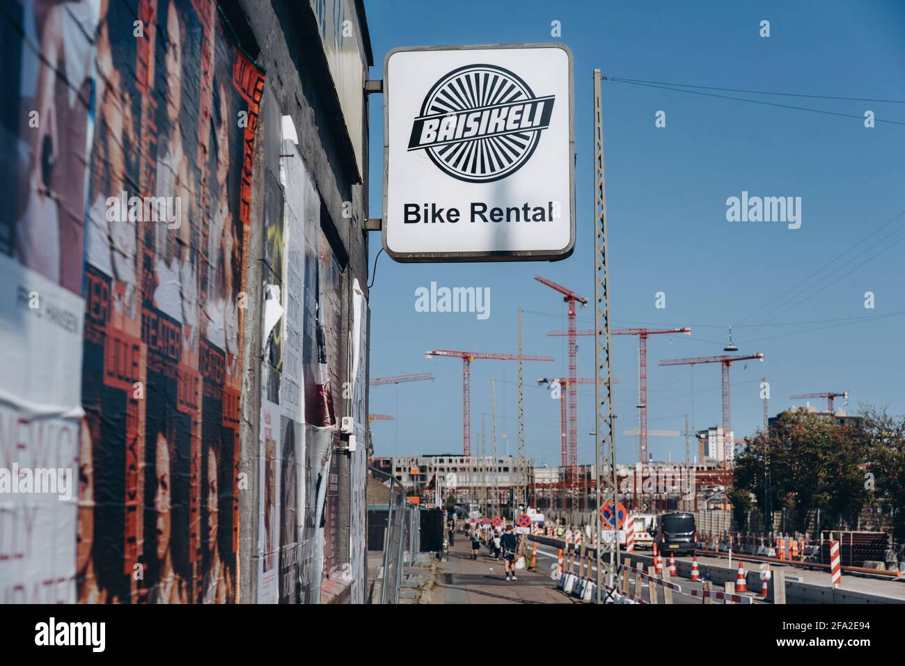 Copenhagen, Denmark September 14, 2019. Bicycle rental shop sign