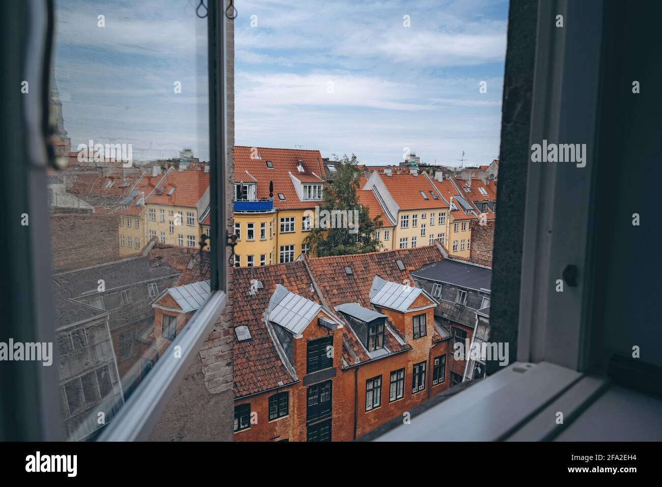 Copenhagen, Denmark 7 July 2017. View of the courtyard from the window ...