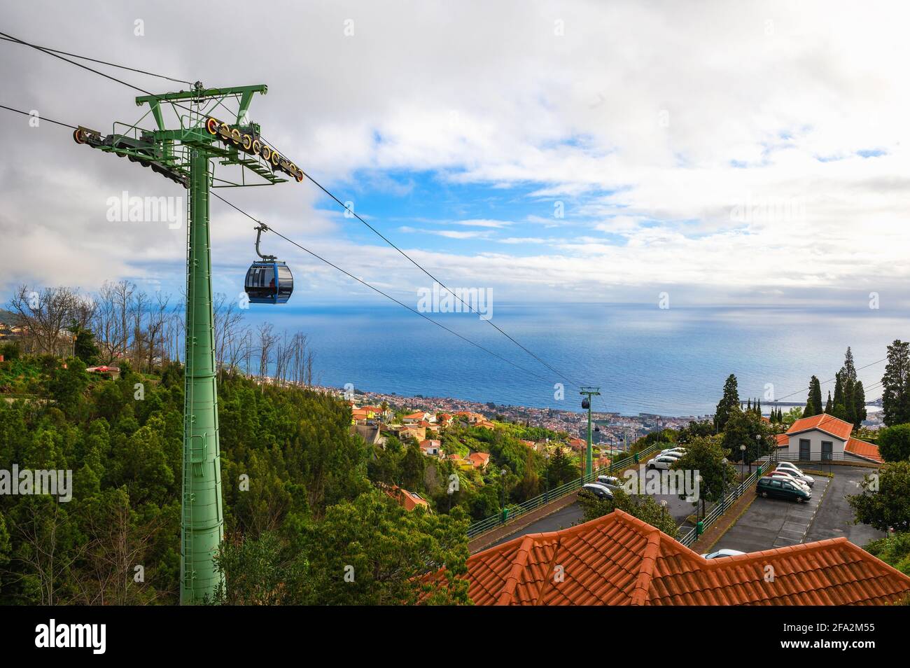 Cable car from the city of Funchal to the Monte Palace in Madeira, Portugal Stock Photo