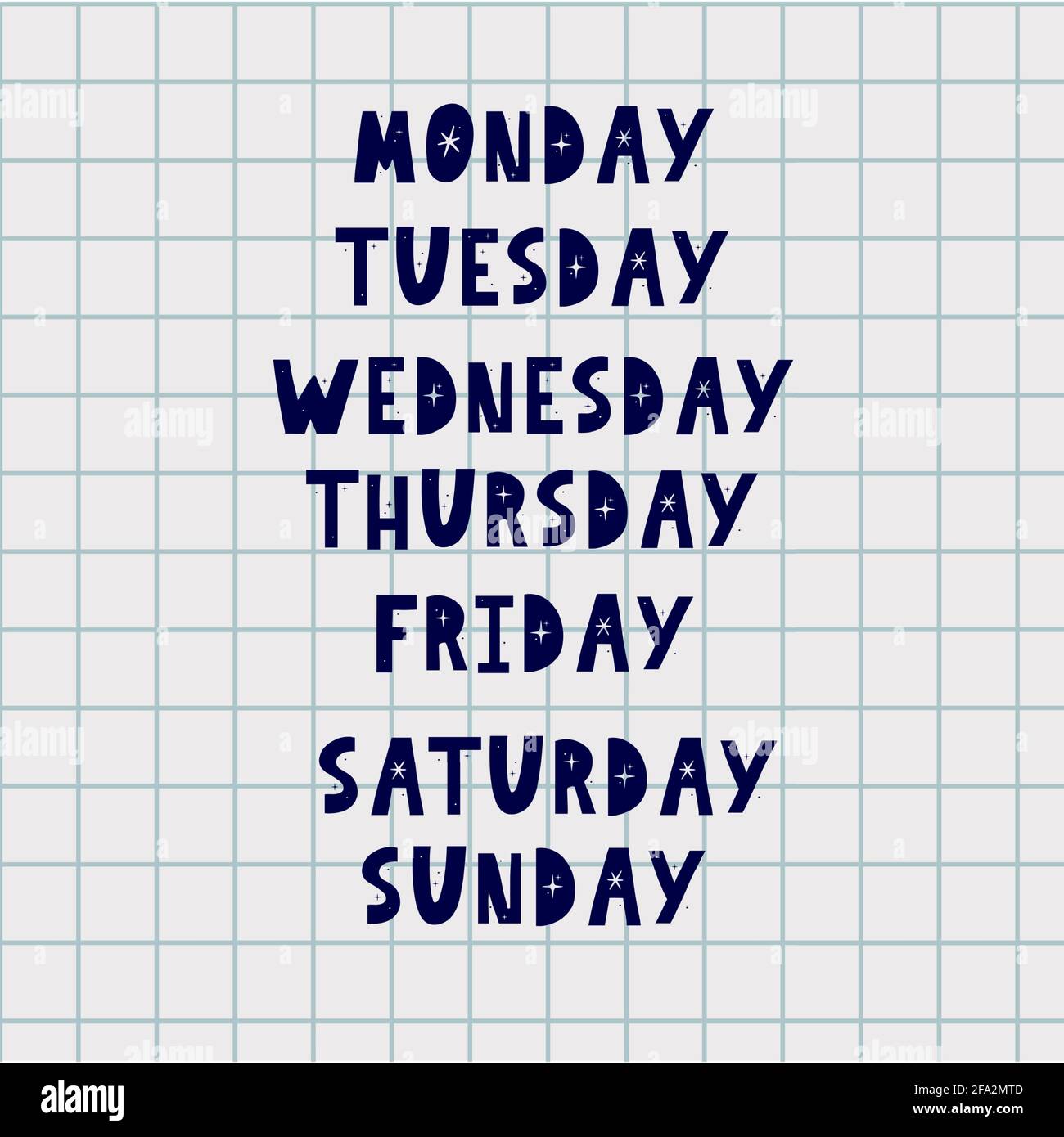 Days Of The Week: Sunday, Monday, Tuesday, Wednesday, Thursday, Friday,  Saturday Royalty Free SVG, Cliparts, Vetores, e Ilustrações Stock. Image  68894006.