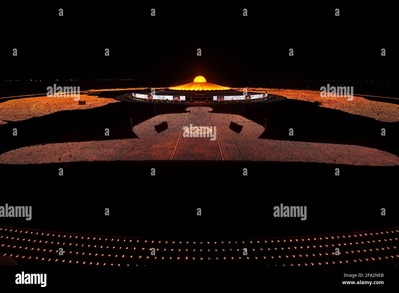 General View Of The Dhammakaya Temple Where 330 000 Candles Are Lit And Arranged In The Shape Of The Earth To Set A Guinness World Record During Earth Day In Pathum Thani Province
