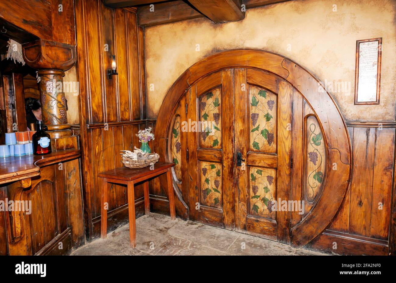 Interior view of the Green Dragon Inn, Hobbiton Movie Set Matamata, Waikato, New Zealand Stock Photo