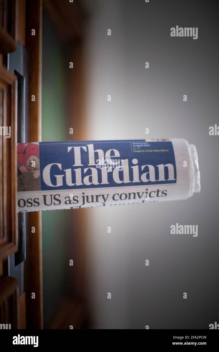 The Guardian, British Daily newspaper owned by Guardian Media Group plc GMG The group is wholly owned by the Scott Trust Limited  The  Guardian British Daily newspaper Daily newspaper in front door  letterbox Stock Photo
