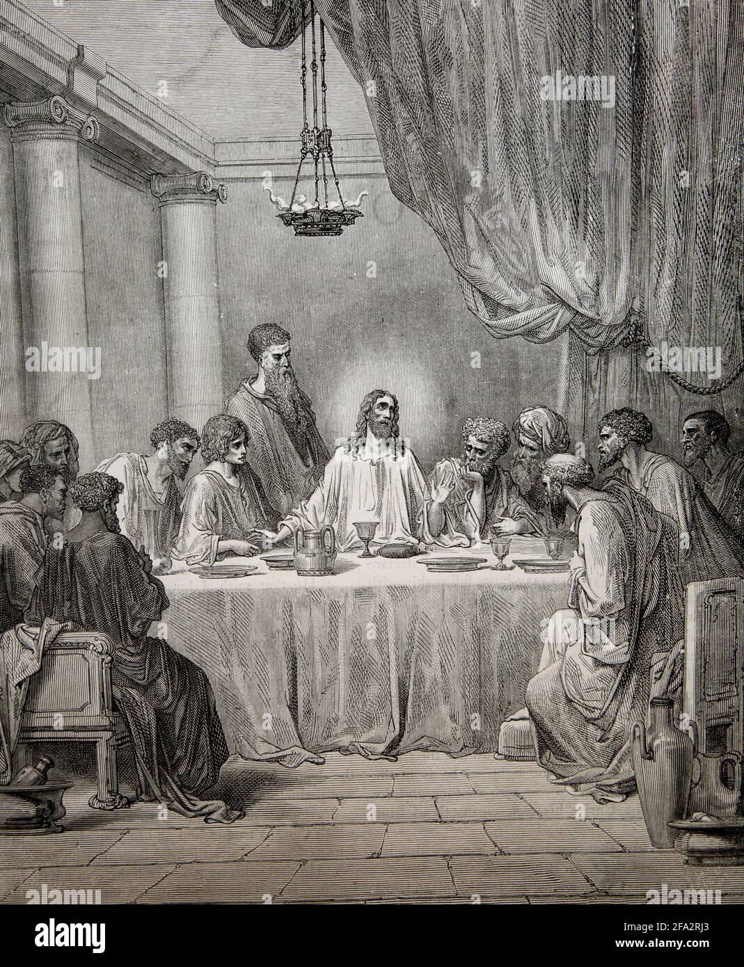Bible Story Illustration The Last Supper (Mark14: 22 - 24) by Gustave Dore Stock Photo