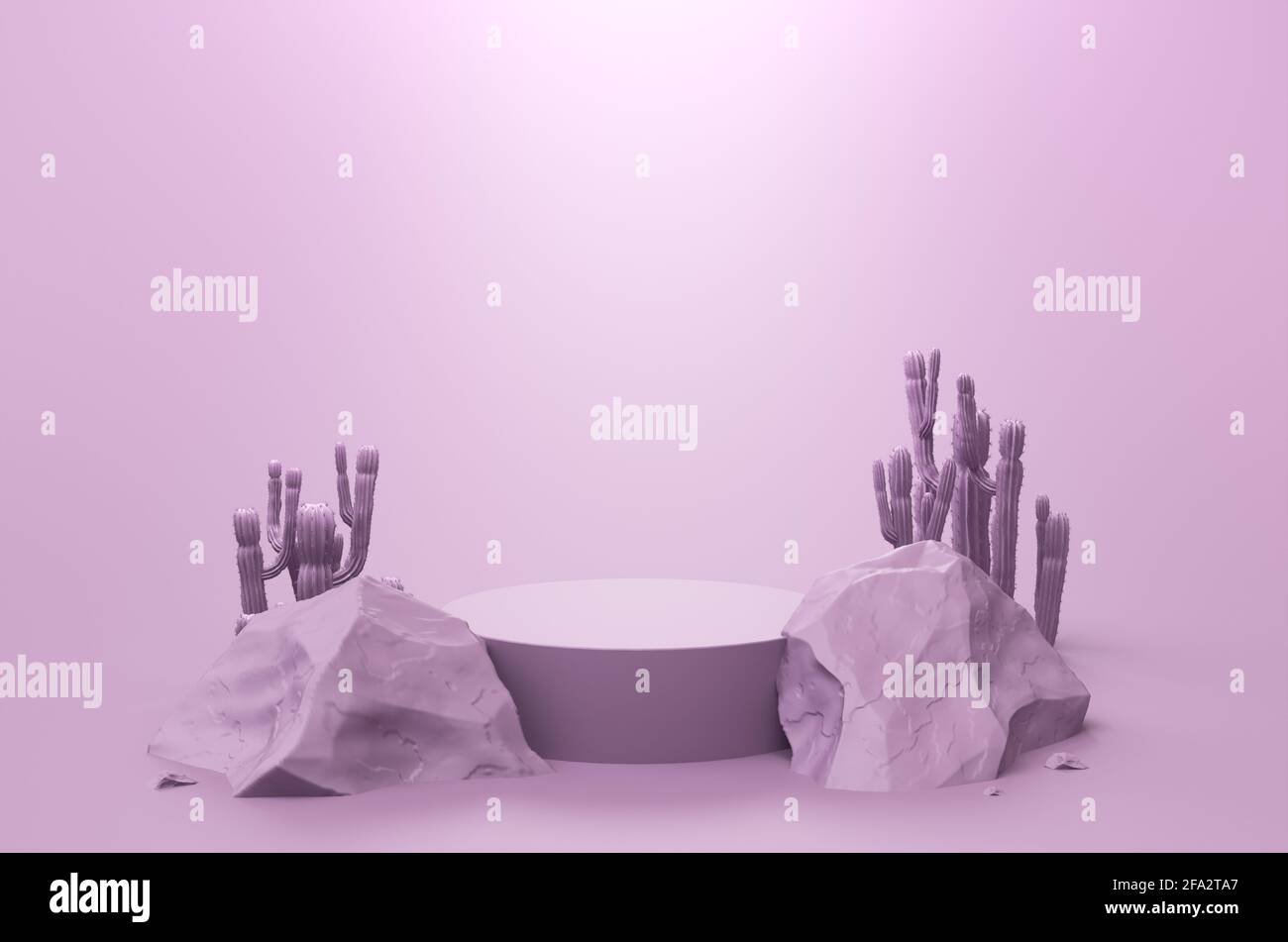 Pastel Pink podium with Rocks and Plants. 3d rendering Stock Photo