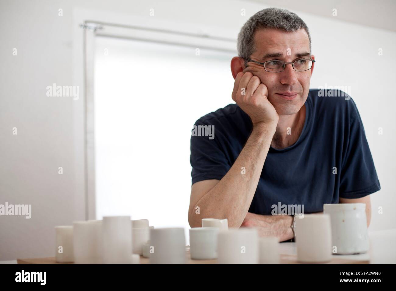 Edmund De Waal , author of The Hare With Amber Eyes and ceramic artist photographed during an interview at his studio in south east London.. 22 June 2 Stock Photo