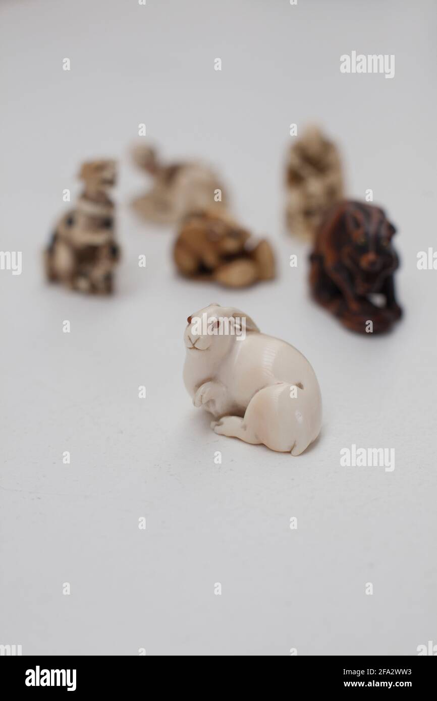 Natsuke , including the hare, belonging to Edmund De Waal , author of The Hare With Amber Eyes and ceramic artist photographed during an interview at Stock Photo