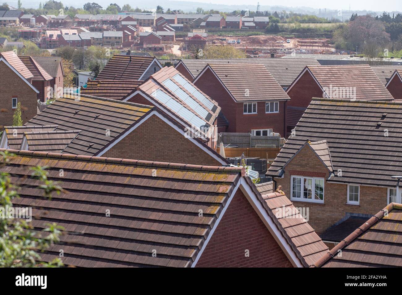 Looking across the roofs of new build houses at Pinhoe Exeter, Devon