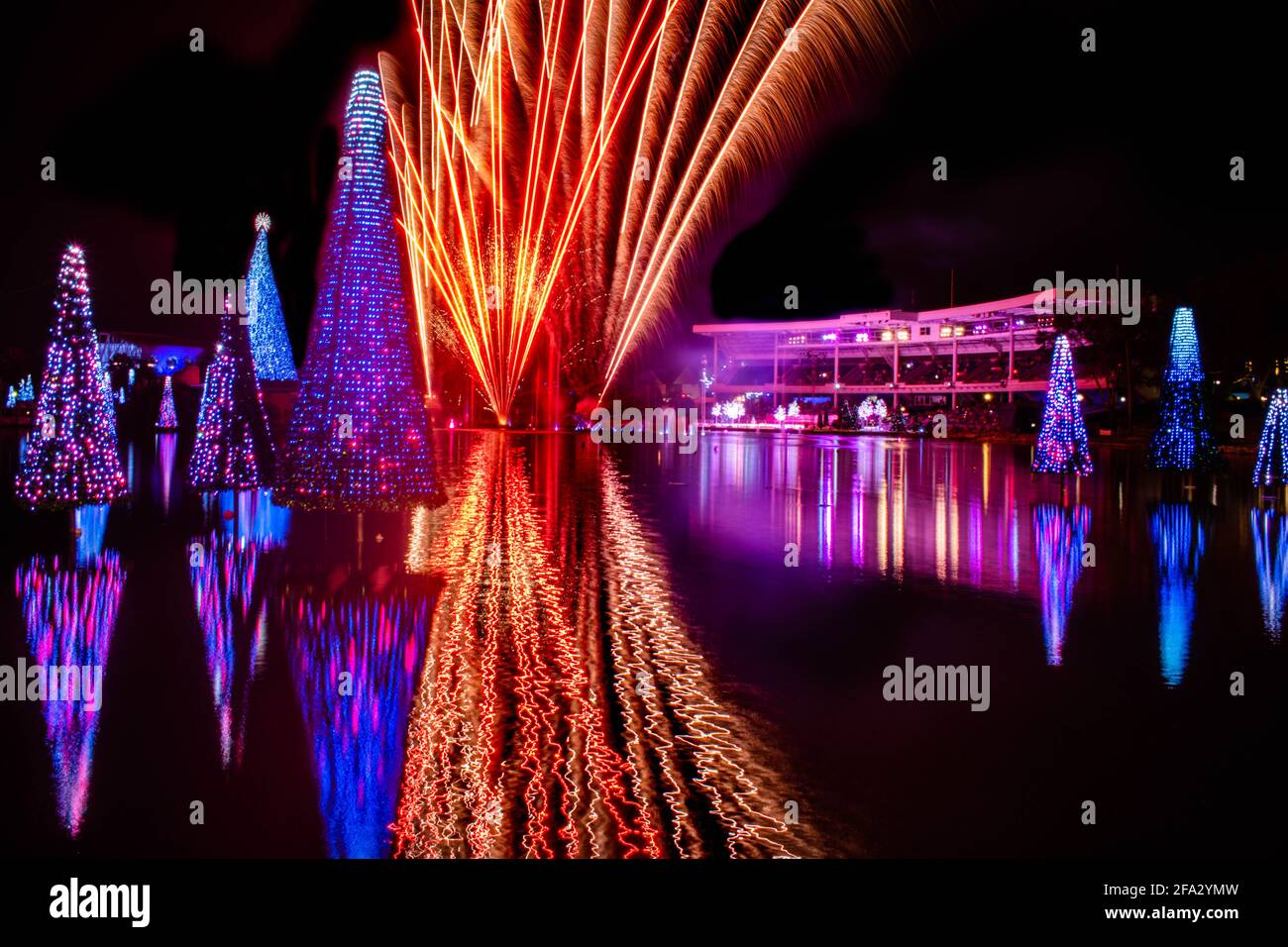 Orlando, Florida. November 20, 2020. Firerworks in Christmas season at Seworld (15) Stock Photo