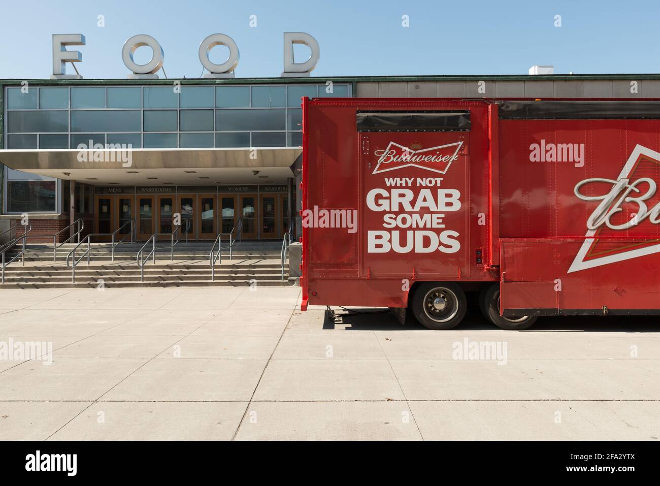 Budweiser beer delivery truck parked in front of the Food Building at Exhibition Place, Toronto, Ontario, Canada Stock Photo