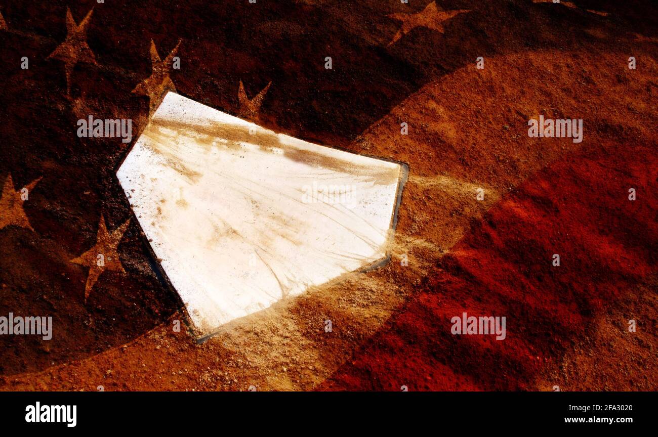 Home plate on baseball field with American Flag over Stock Photo - Alamy