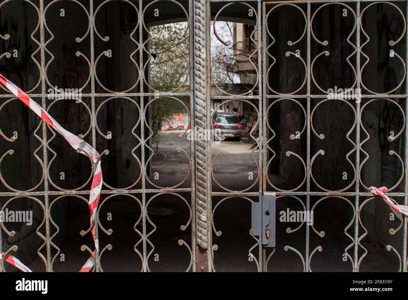 a beautiful iron gate in an old house Stock Photo