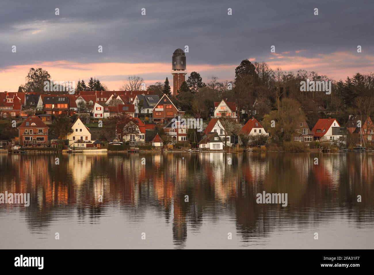 County town Plön, Northern Germany, from her romantic side with beautiful, warm colors. Stock Photo
