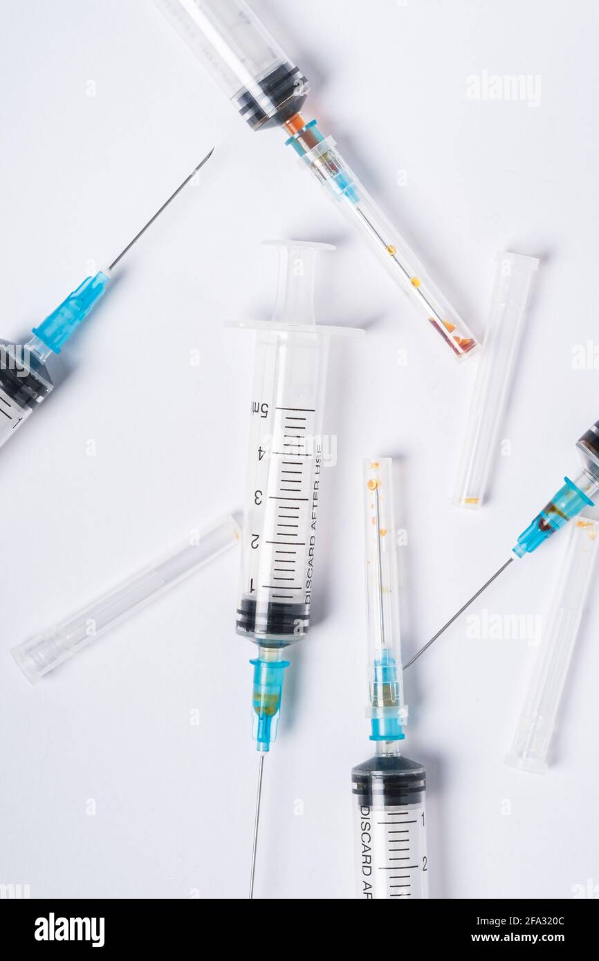 Dirty used plastic syringes, isolated Stock Photo Alamy