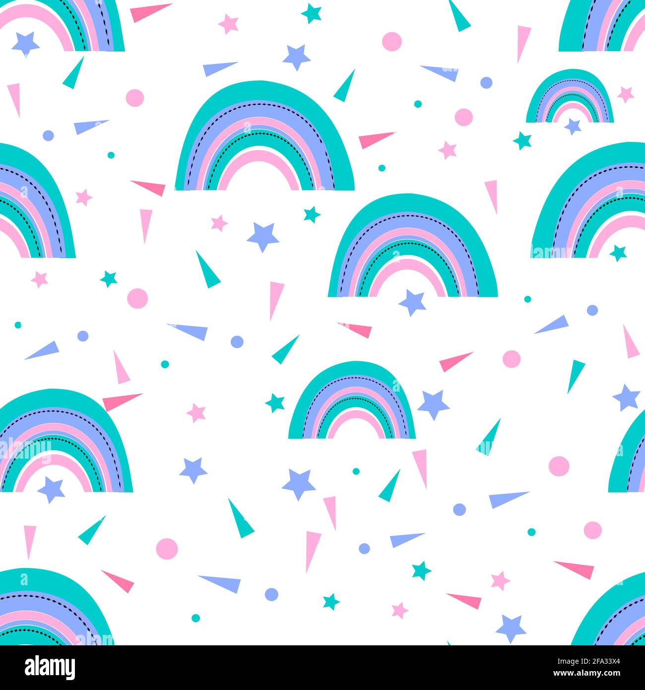 Seamless cute rainbow pattern. Blue, pink colors. Stock Vector