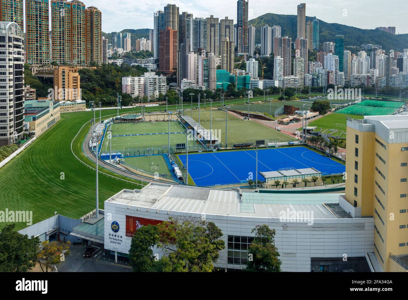 The Happy Valley race course in Hong Kong, China. Home of the Jockey Club and sports centre and museum. Stock Photo