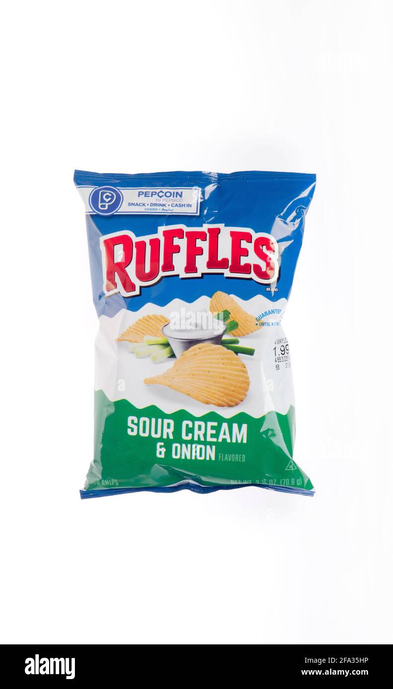 Ruffles Sour Cream & Onion Potato Chips or Crisps Bag Stock Photo