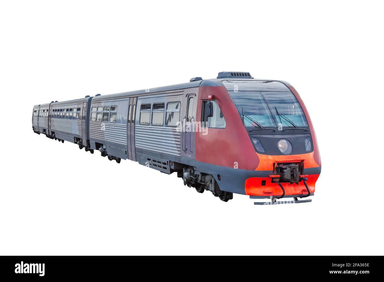 Small passenger commuter train isolated on white background Stock Photo