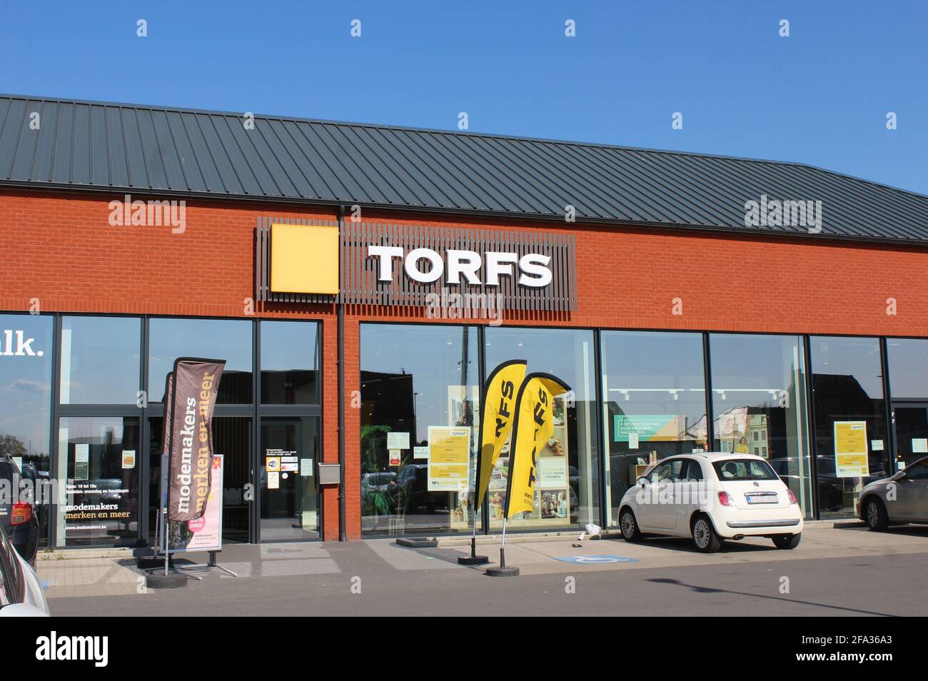 LEBBEKE, BELGIUM, 17 APRIL 2021: Exterior view of a Torfs footwear store.  Torfs is a Belgian owned chainstore with over 75 stores in the whole of  Belg Stock Photo - Alamy