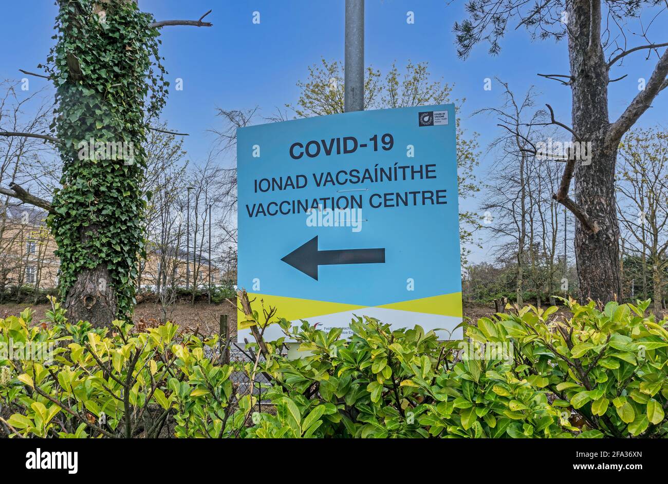 A sign for the Vaccination Centre in Citywest, Dublin, Ireland. Stock Photo