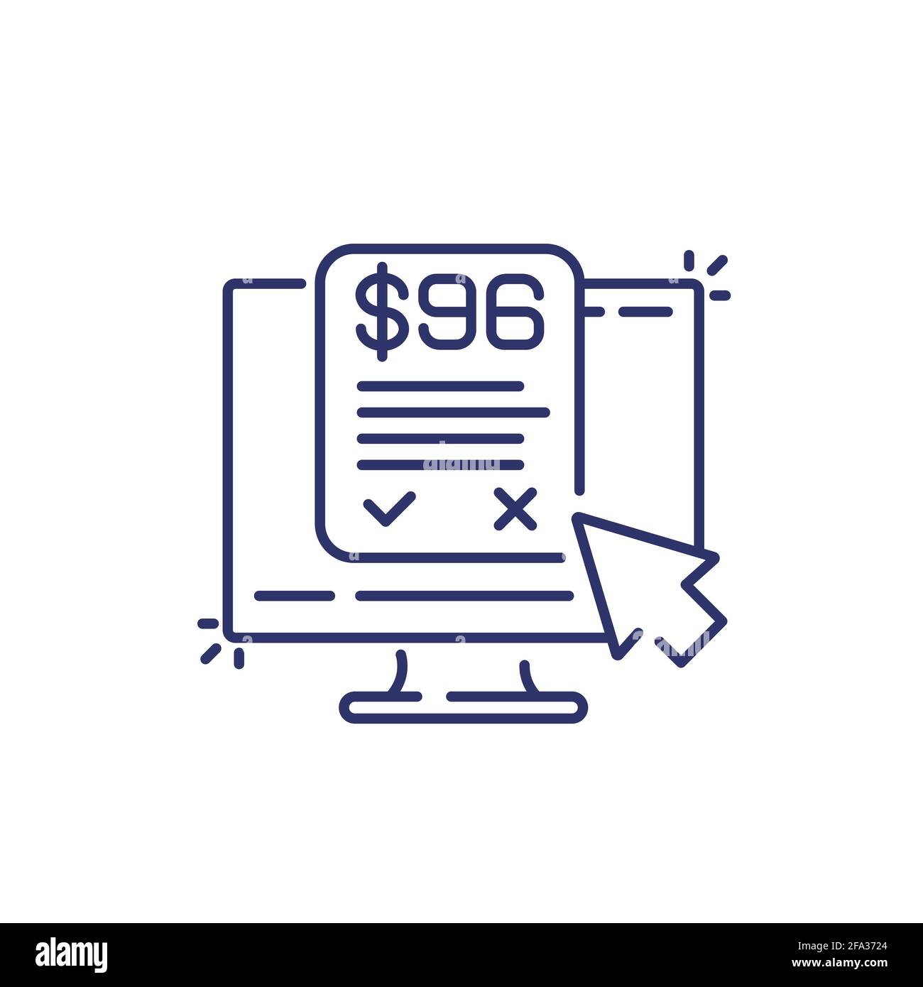 Online invoice line icon on white, vector Stock Vector