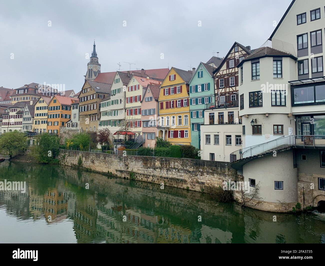 Beautiful shot of old buildings on the Neckarinsel in Tubingen Stock Photo