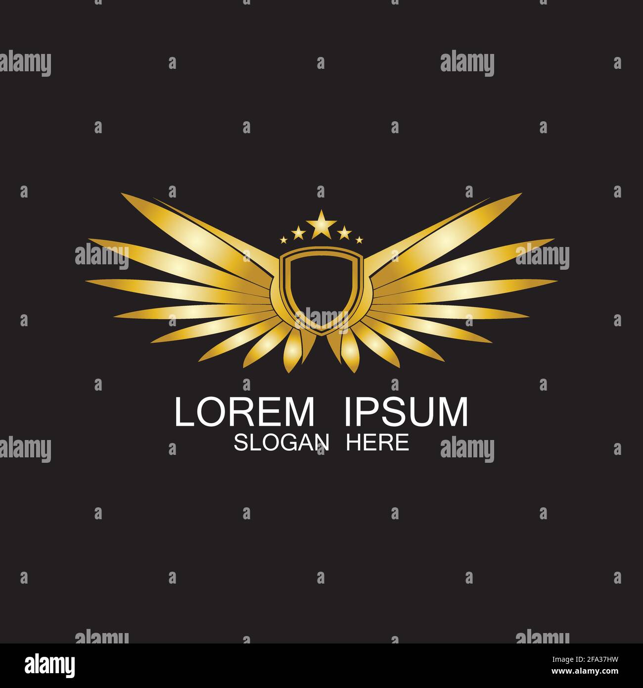 winged shield gold logo design symbol vector illustration-vector Stock Vector