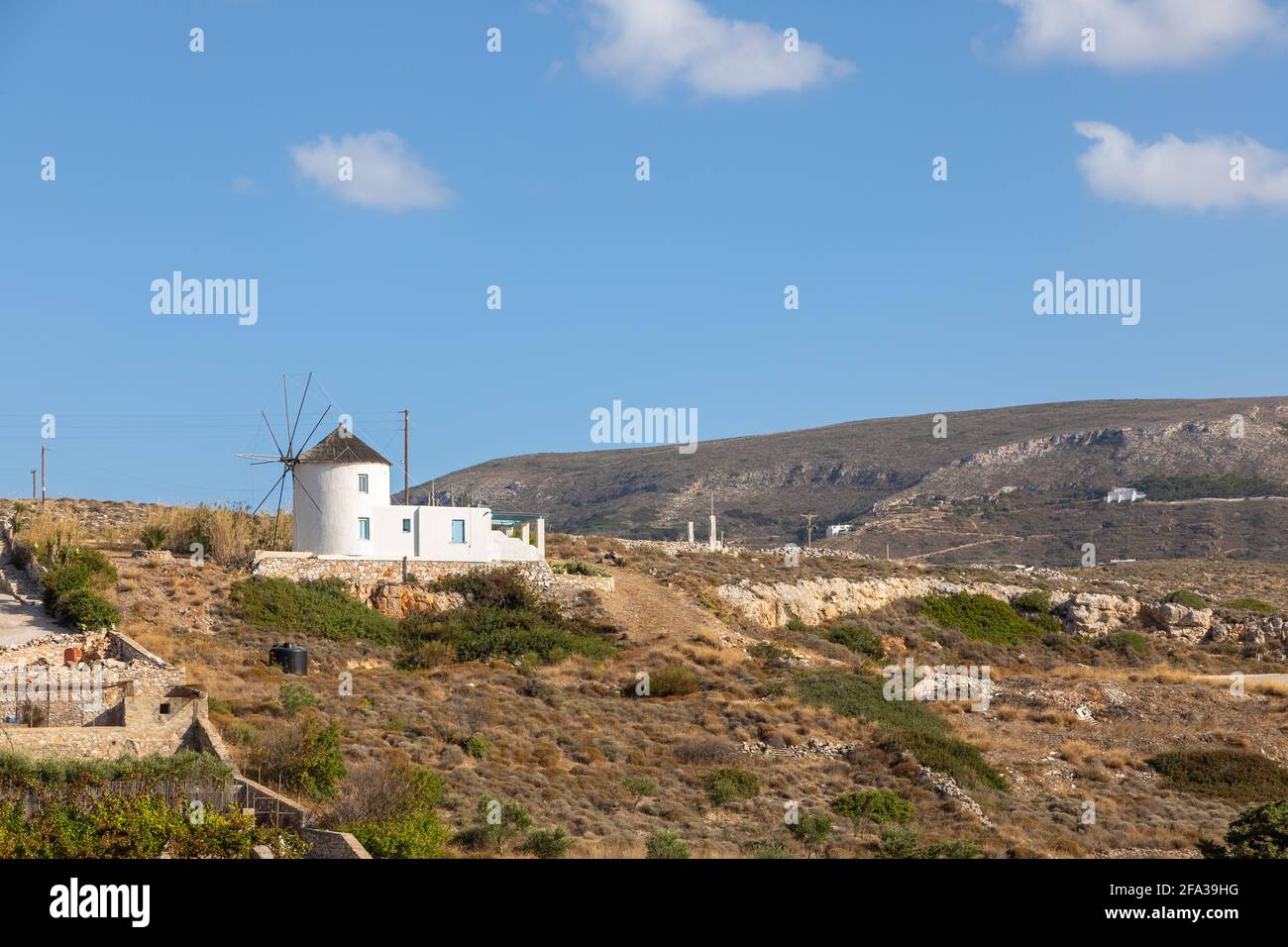 View of the iconic, traditional windmills in Parikia, Paros Island ...
