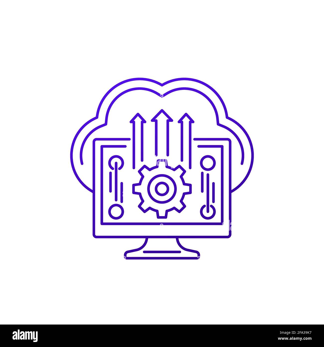 Cloud settings, hosting line icon on white Stock Vector