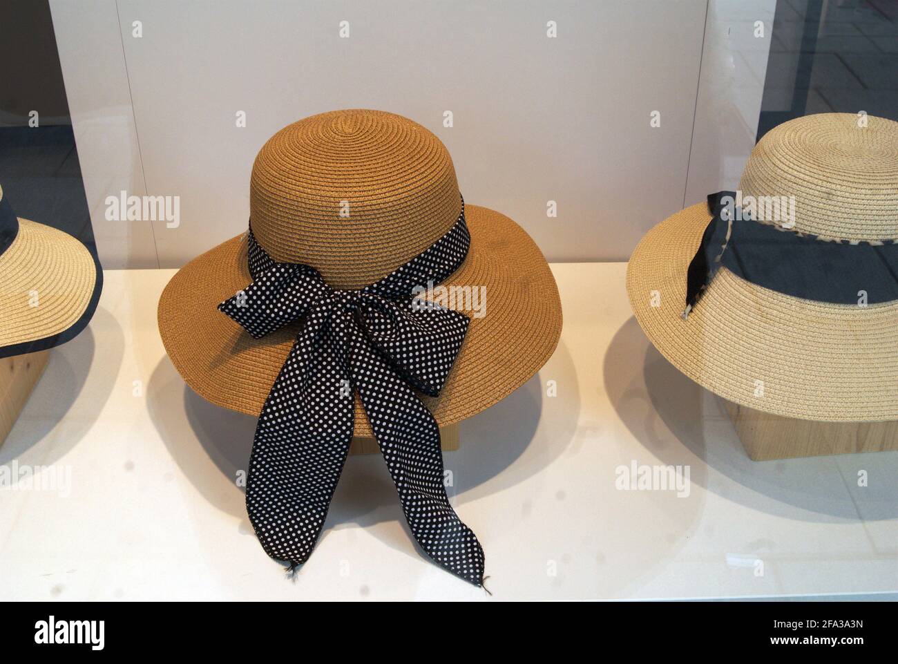 Women Hat in display in a widow at Madrid Stock Photo