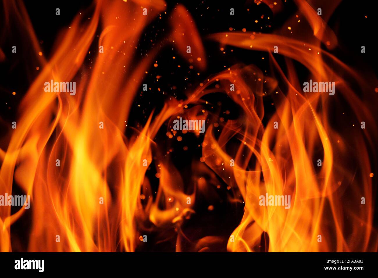 Fire line or flames with sparks isolated on black background close up. 4k  resolution. Fire is burning in the fireplace Stock Photo - Alamy