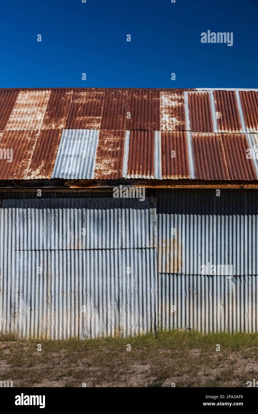 Corrugated steel barn at Empire Ranch and Las Cienegas National Conservation Area in Arizona, USA Stock Photo