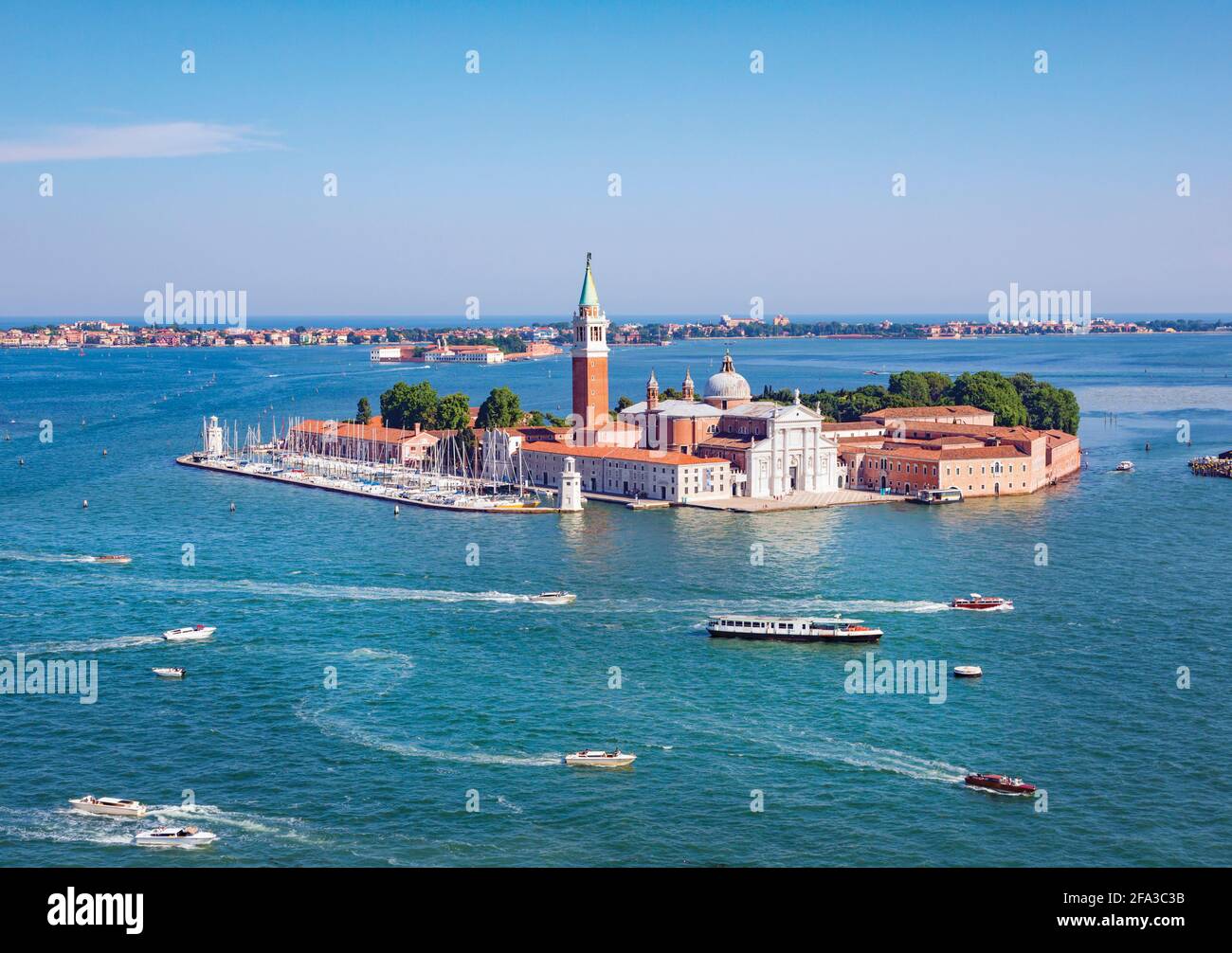 Venice, Venice Province, Veneto Region, Italy.  View to the isola or island of San Giorgio Maggiore and church of the same name seen across the Bacino Stock Photo