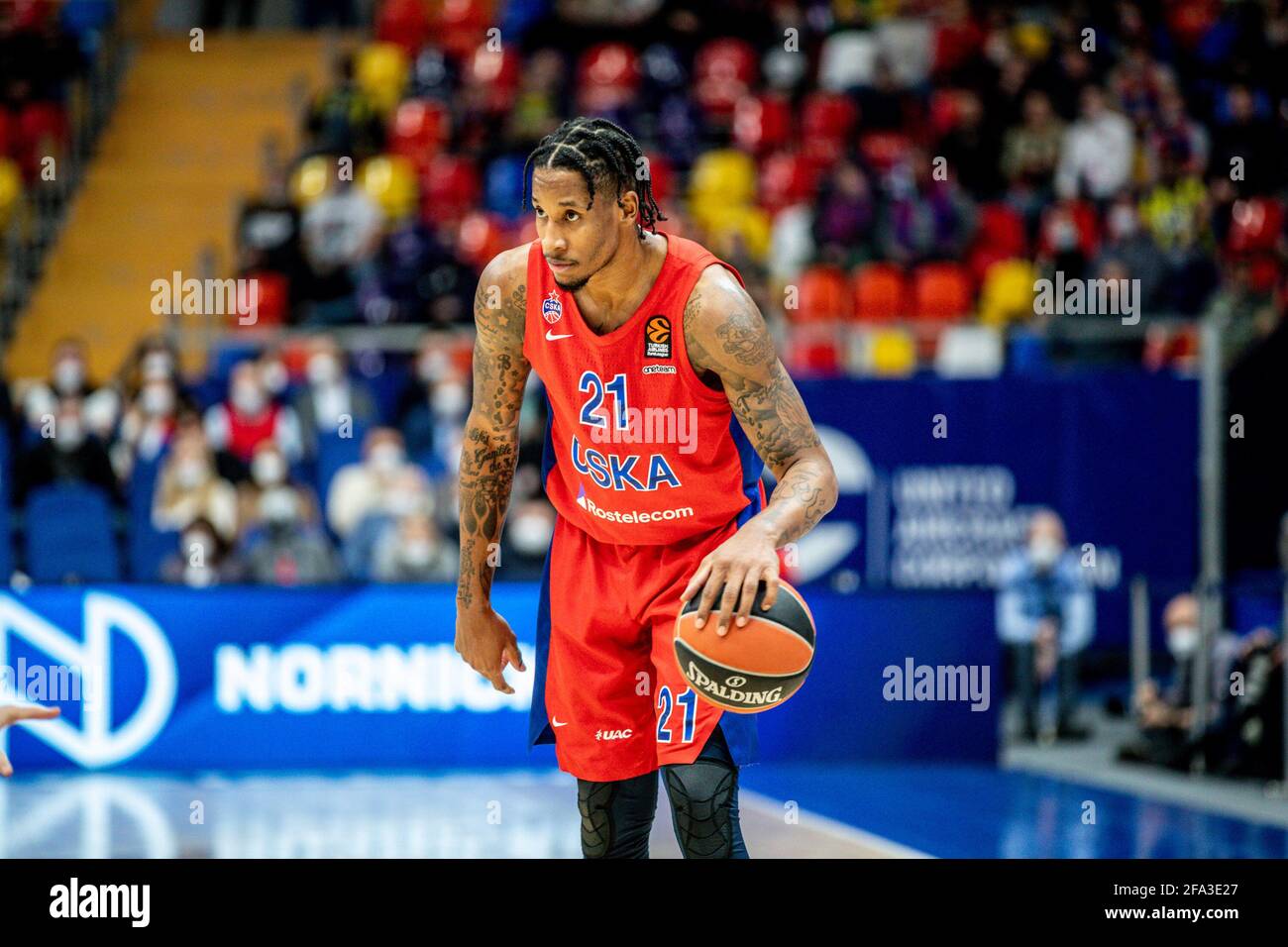 Moscow, Russia. 21st Apr, 2021. Will Clyburn (21) of CSKA Moscow in action  during Game 1 of the Turkish Airlines EuroLeague Playoffs of 2020-2021  season between CSKA Moscow and Fenerbahce Beko Istanbul